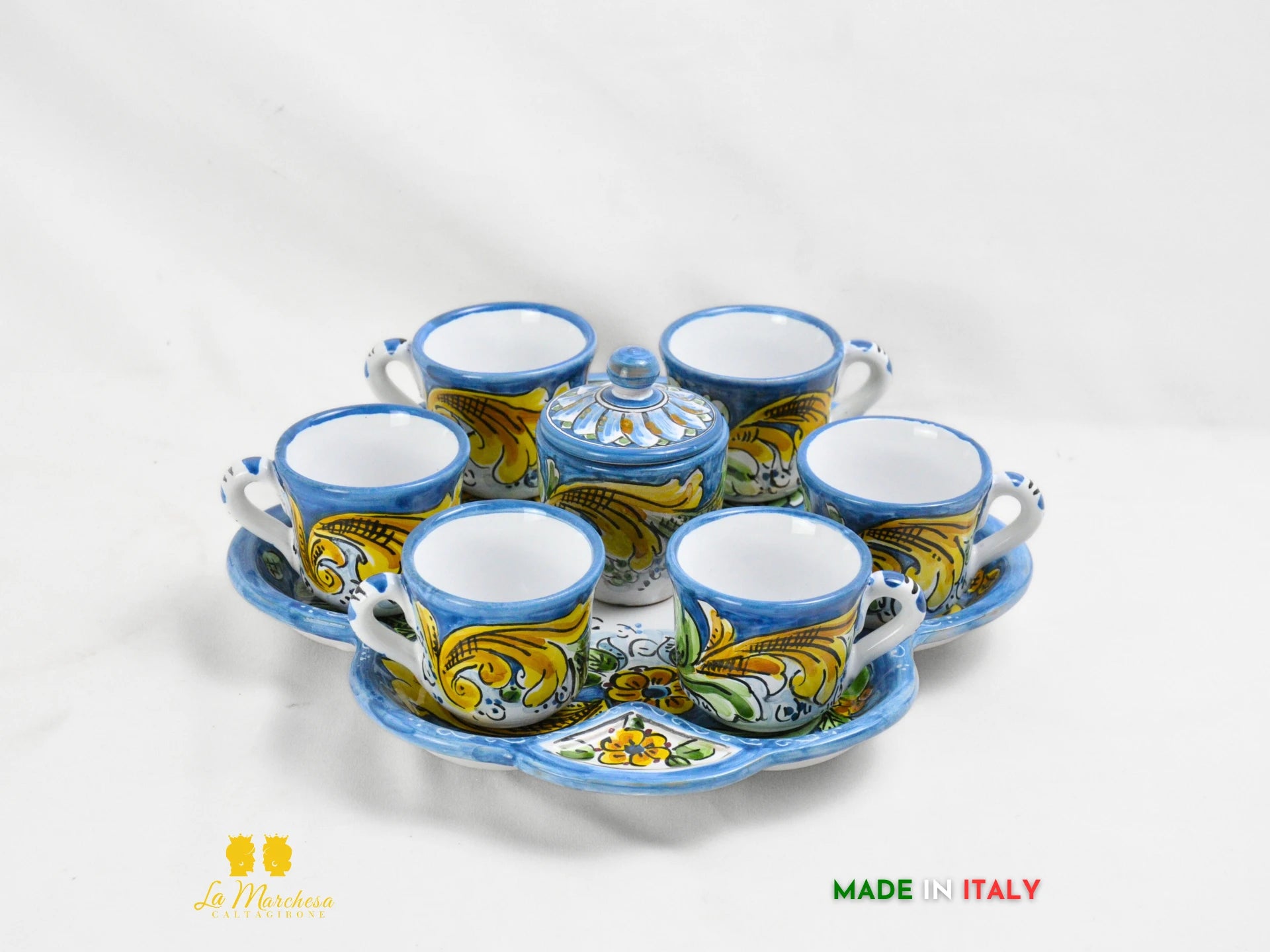 Set 6 Tazzine da caffè in Ceramica di Caltagirone ornato - blu ornato 