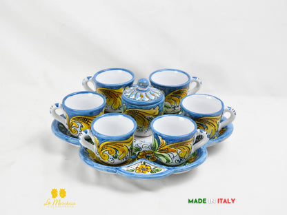 Set 6 Tazzine da caffè in Ceramica di Caltagirone ornato - blu ornato 