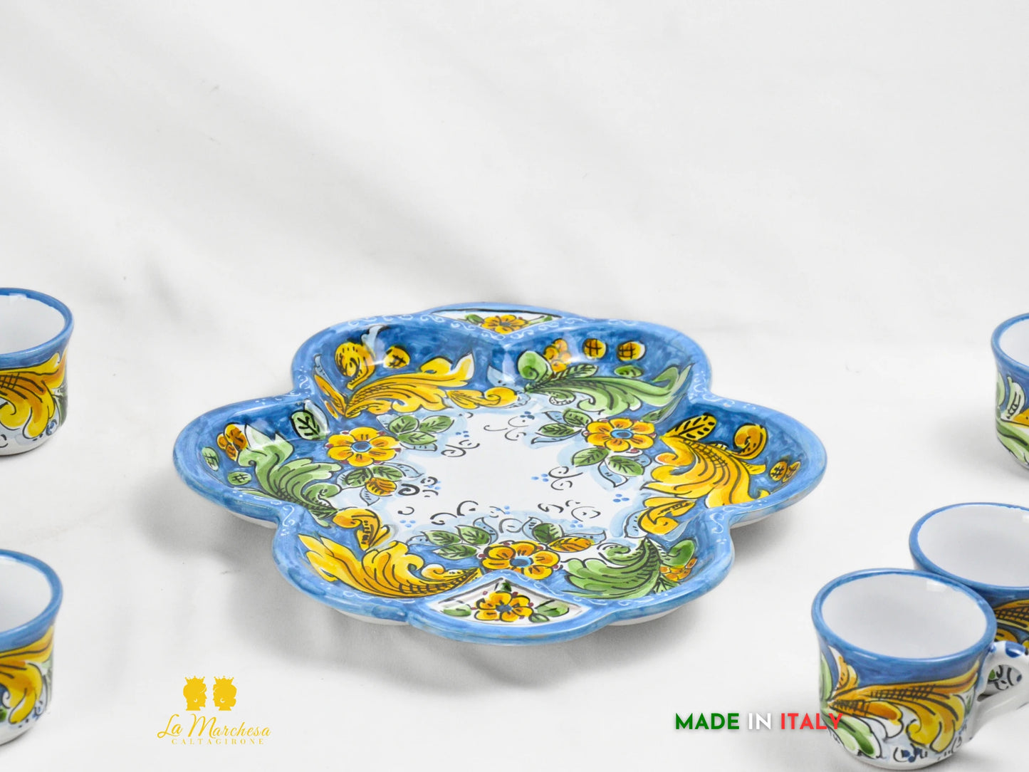 Set 6 Tazzine da caffè in Ceramica di Caltagirone ornato - blu ornato 