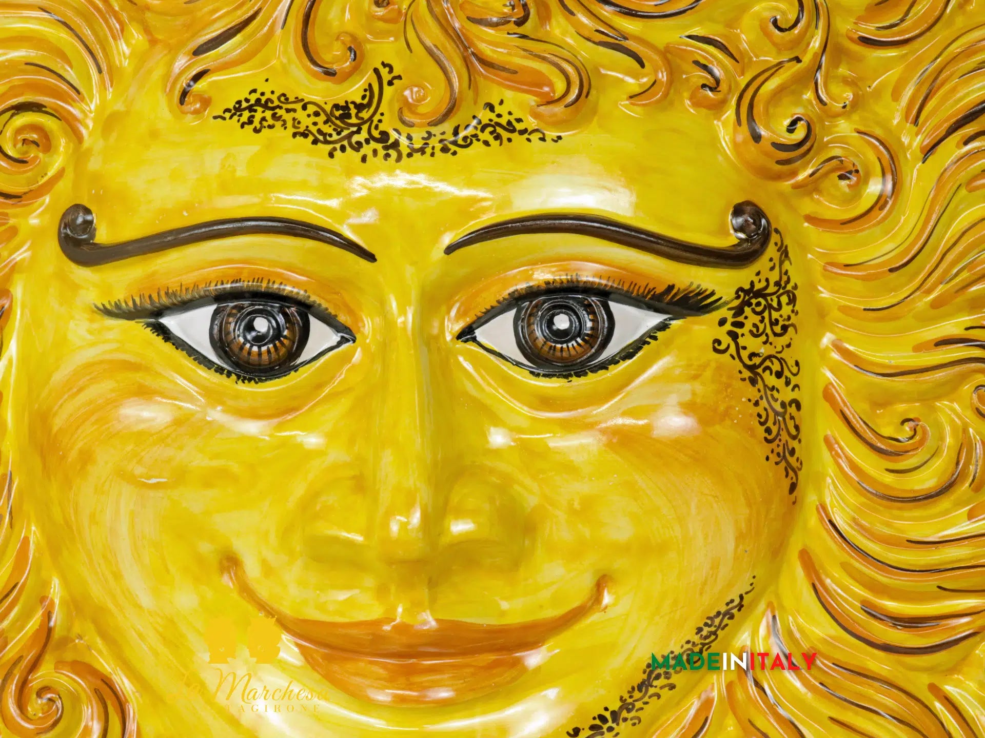 Sole Fuoco Giallo Tatuato in Ceramica di Caltagirone - Vari Modelli 