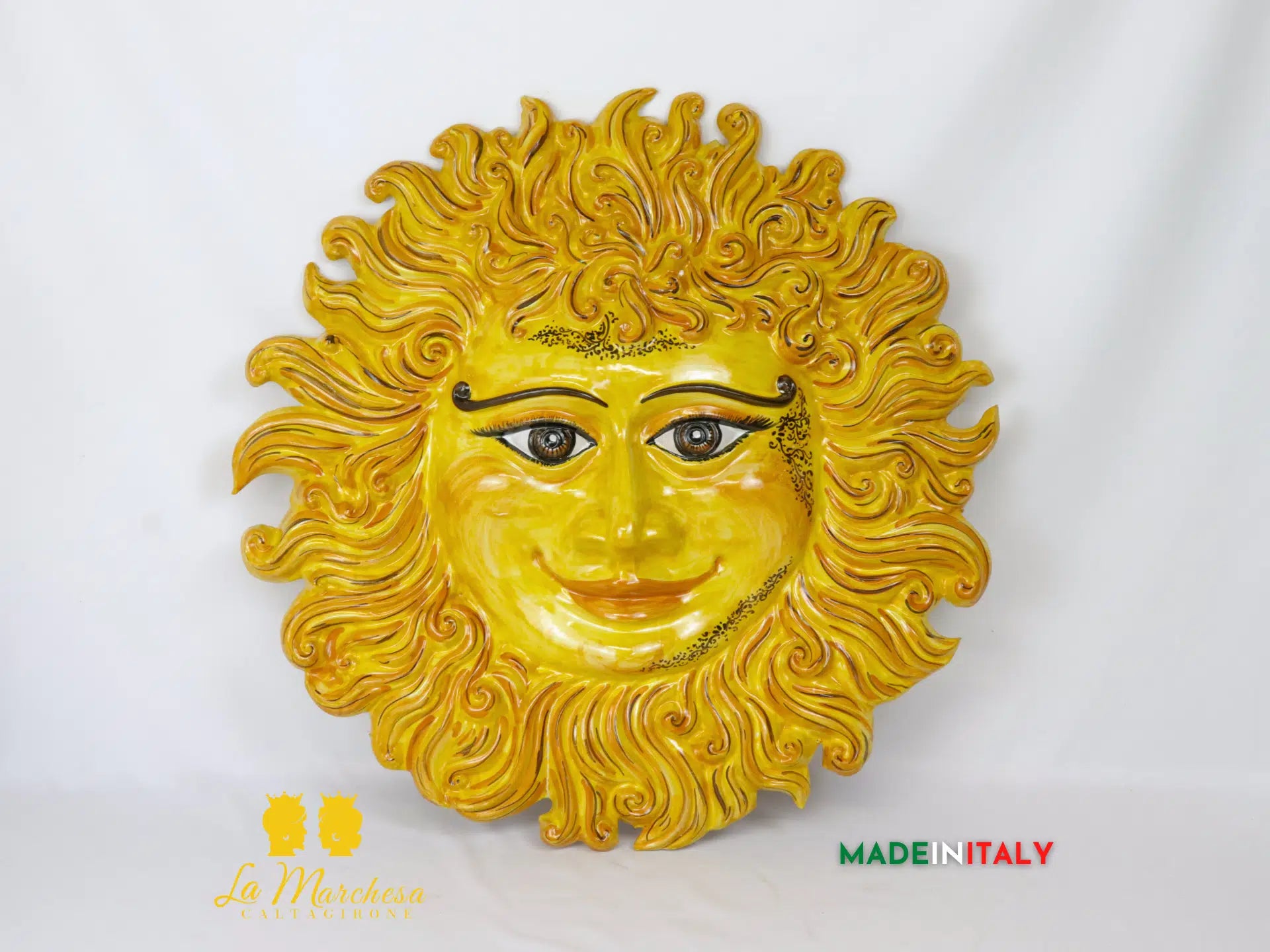 Sole Fuoco Giallo Tatuato in Ceramica di Caltagirone - Vari Modelli 