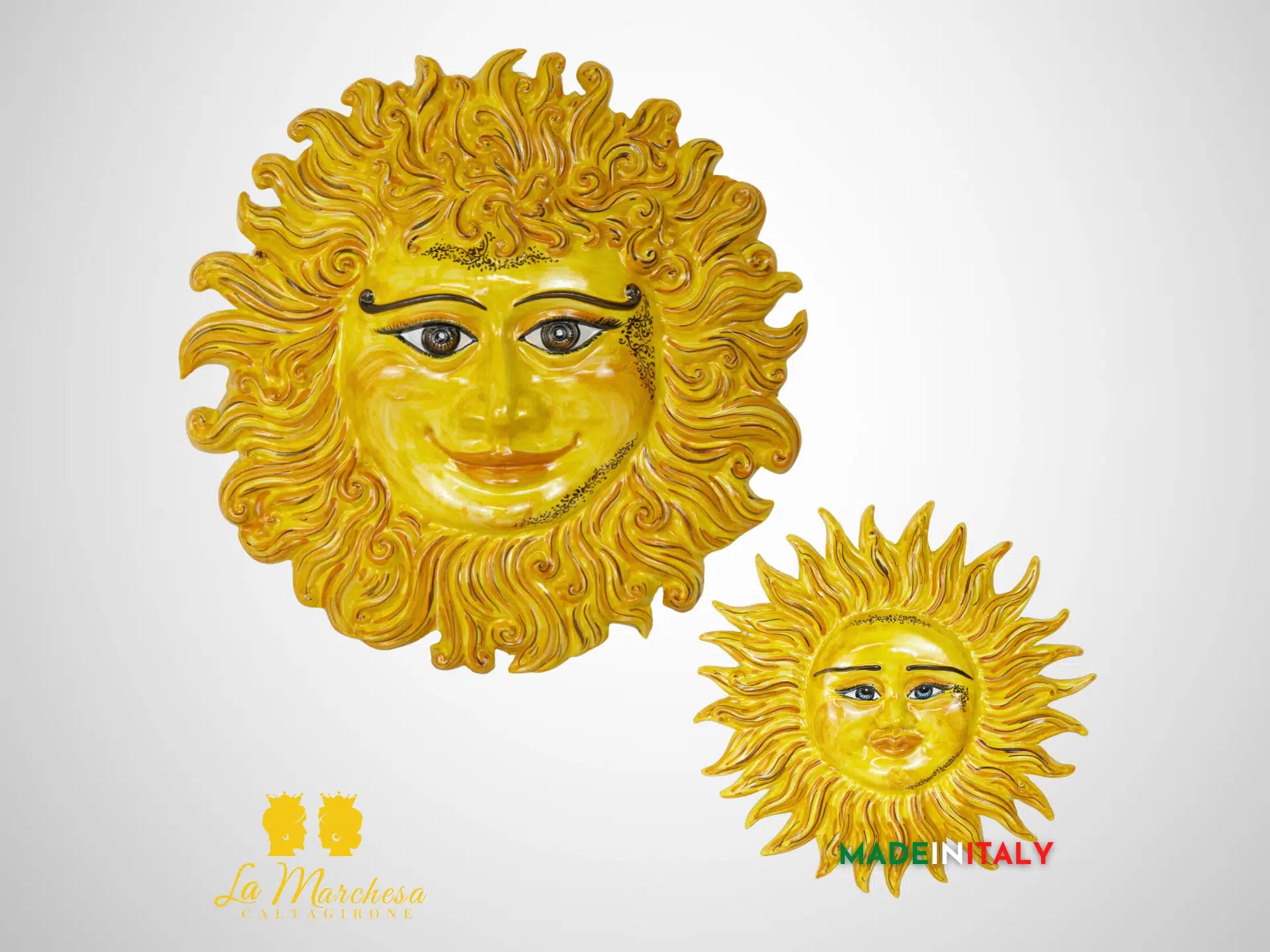 Sole Fuoco Giallo Tatuato in Ceramica di Caltagirone - Vari Modelli 