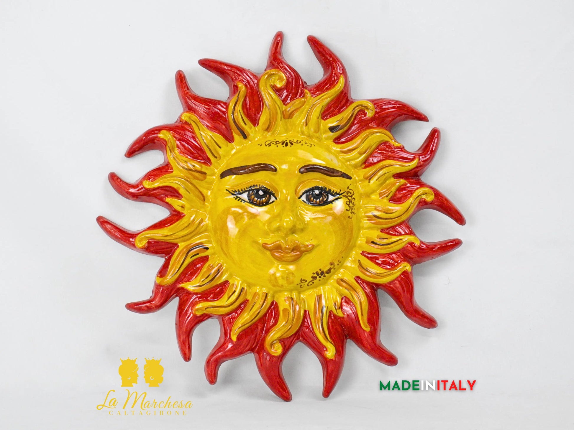Sole Fuoco da Parete in Ceramica di Caltagirone 28cm - Vari Colori