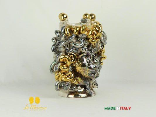 Testa di Moro Medusa Oro e Madreperla in Ceramica di Caltagirone