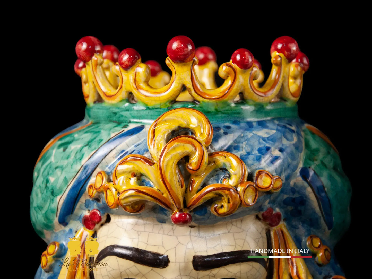 Teste di Moro in Ceramica di Caltagirone turbante verde rame celeste 30cm