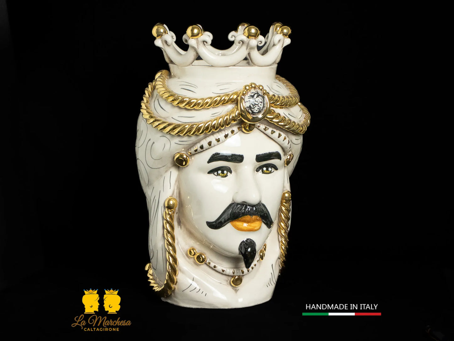 OUTLET - Testa di Moro in Ceramica di Caltagirone fumè Oro 37cm