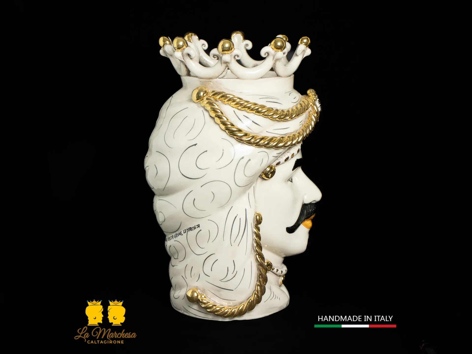 OUTLET - Testa di Moro in Ceramica di Caltagirone fumè Oro 37cm