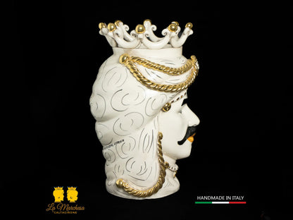 OUTLET - Testa di Moro in Ceramica di Caltagirone fumè Oro 37cm