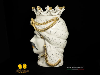 OUTLET - Testa di Moro in Ceramica di Caltagirone fumè Oro 37cm