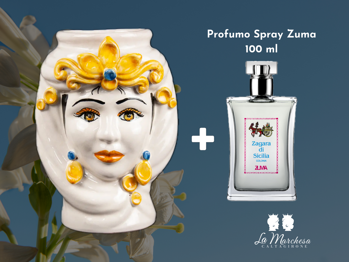 Testa di Moro in Ceramica di Caltagirone con  Zagara di Sicilia Colonia Zuma