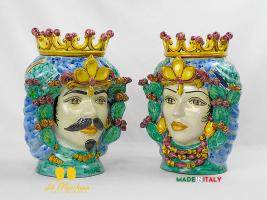Testa di Moro Etna in Ceramica di Caltagirone con Fichi d’India 35 cm – Uomo o Donna