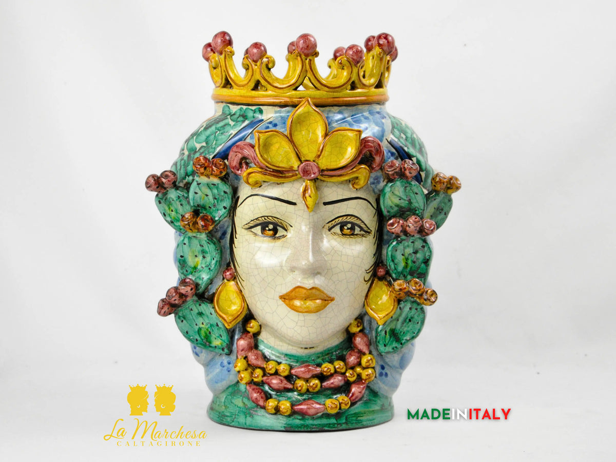 Testa di Moro Etna in Ceramica di Caltagirone con Fichi d’India 35 cm – Uomo o Donna