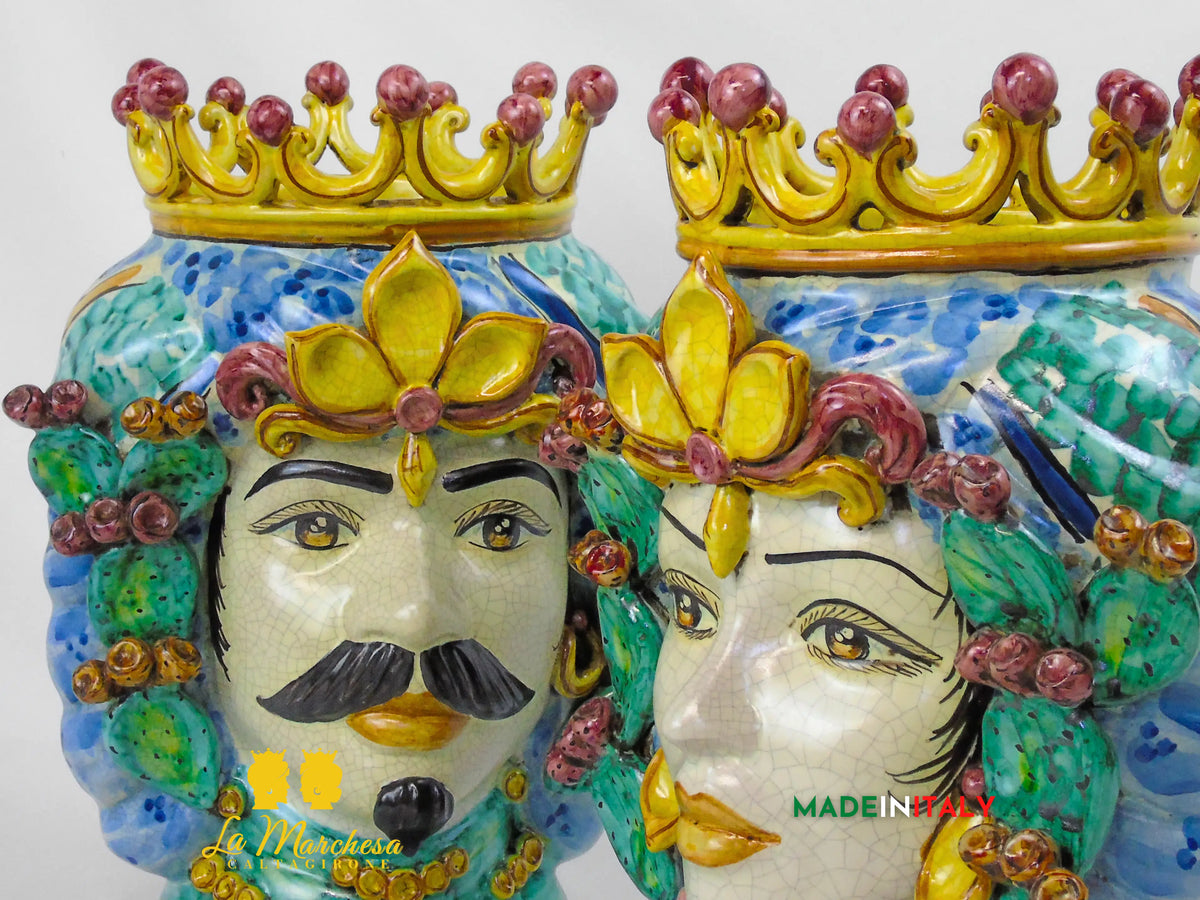Testa di Moro Etna in Ceramica di Caltagirone con Fichi d’India 35 cm – Uomo o Donna