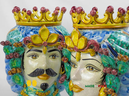 Testa di Moro Etna in Ceramica di Caltagirone con Fichi d’India 35 cm – Uomo o Donna