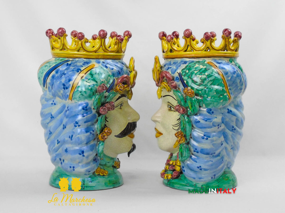 Testa di Moro Etna in Ceramica di Caltagirone con Fichi d’India 35 cm – Uomo o Donna