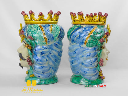 Testa di Moro Etna in Ceramica di Caltagirone con Fichi d’India 35 cm – Uomo o Donna 6