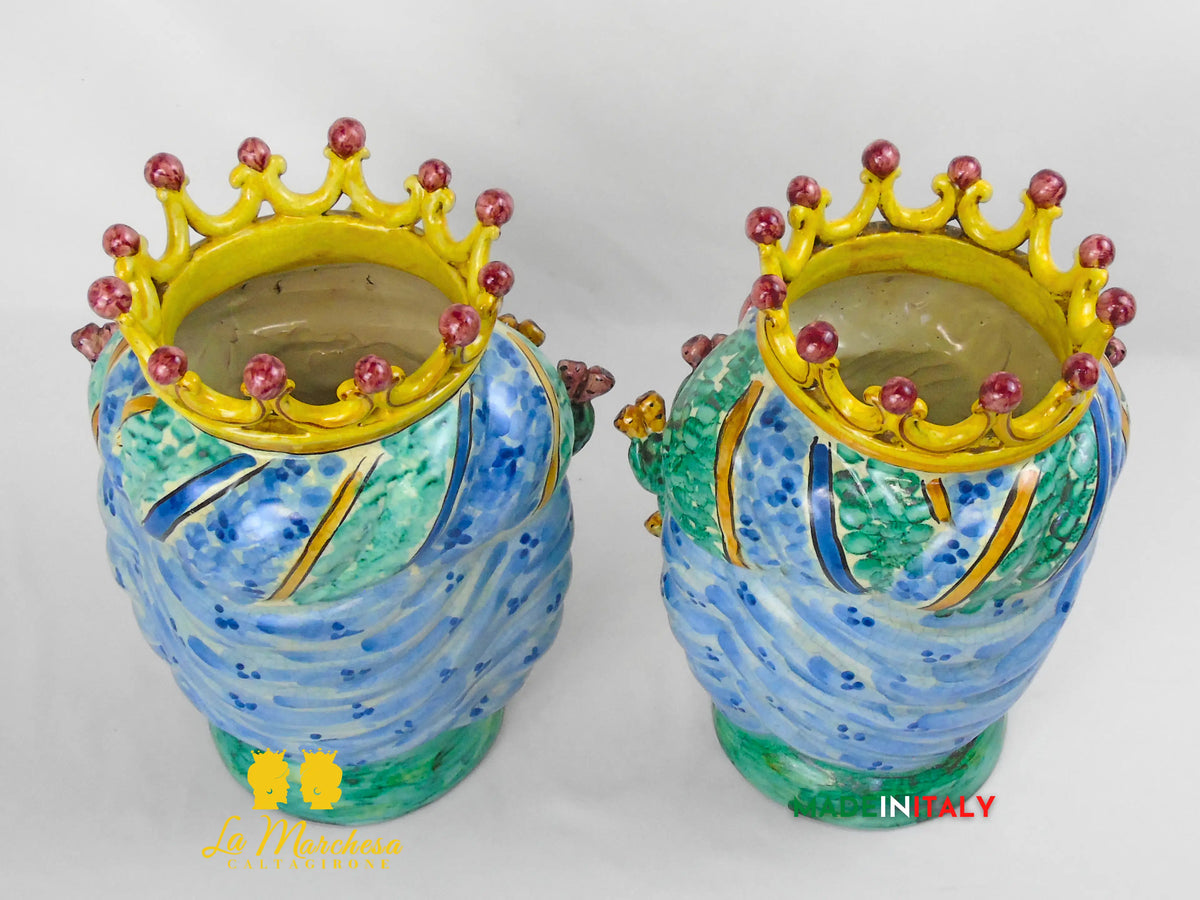 Testa di Moro Etna in Ceramica di Caltagirone con Fichi d’India 35 cm – Uomo o Donna 