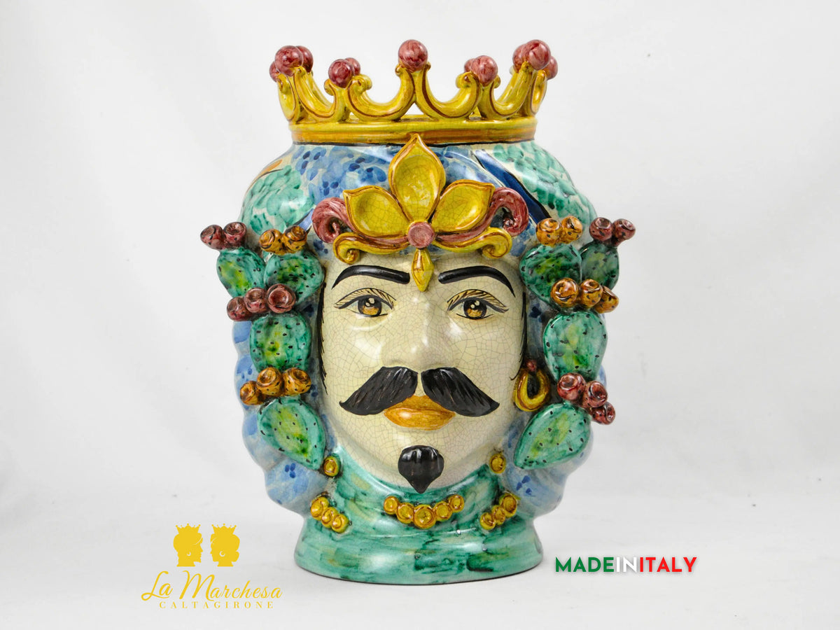Testa di Moro Etna in Ceramica di Caltagirone con Fichi d’India 35 cm – Uomo o Donna