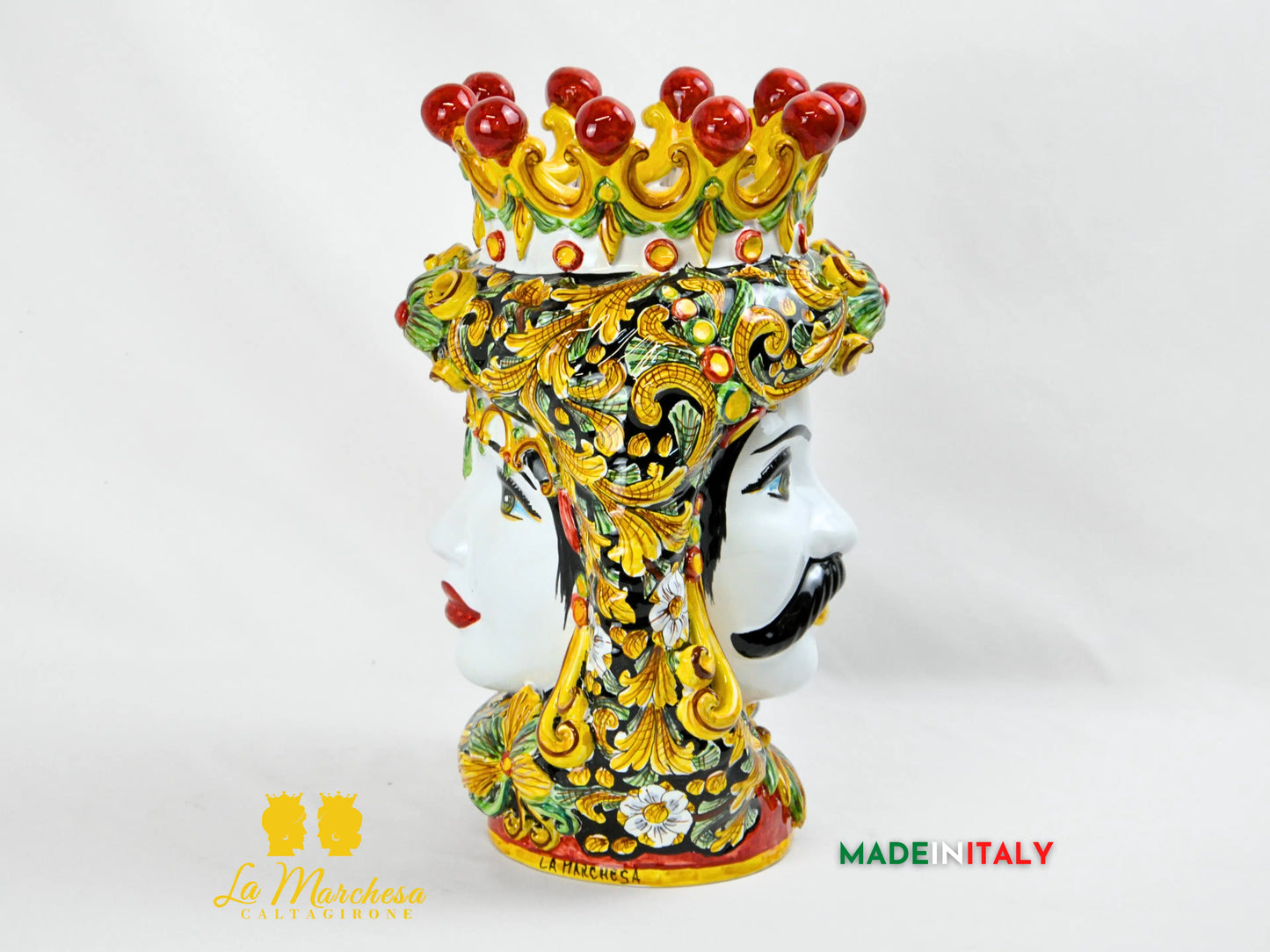 Testa di Moro Giano Doppia Faccia in Ceramica di Caltagirone Deluxe - Varie Misure