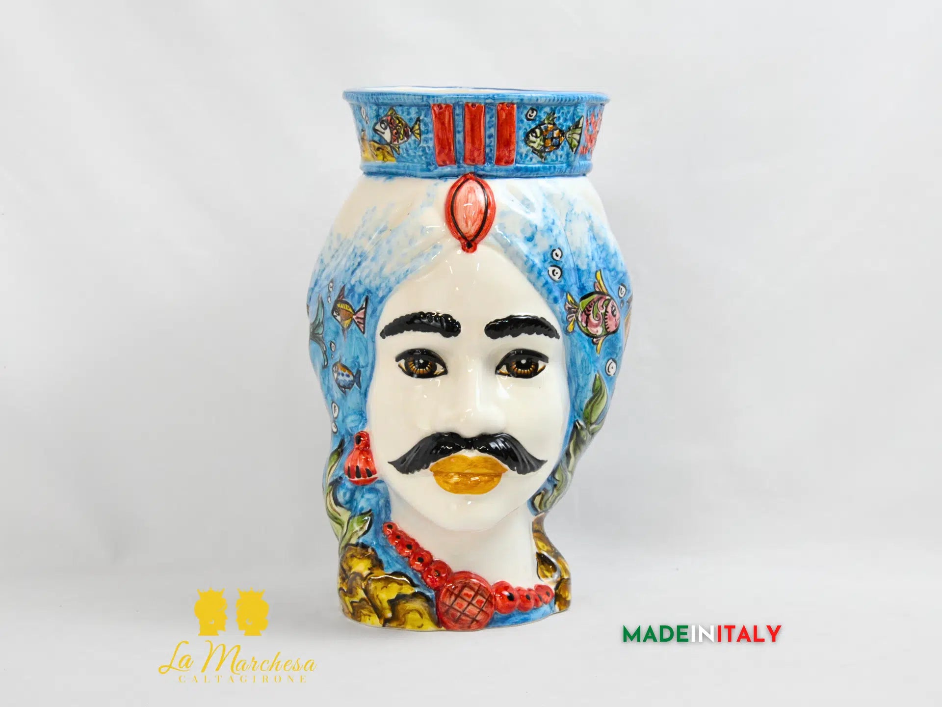 OUTLET Testa di Moro Uomo Pesci in Ceramica di Caltagirone 36cm