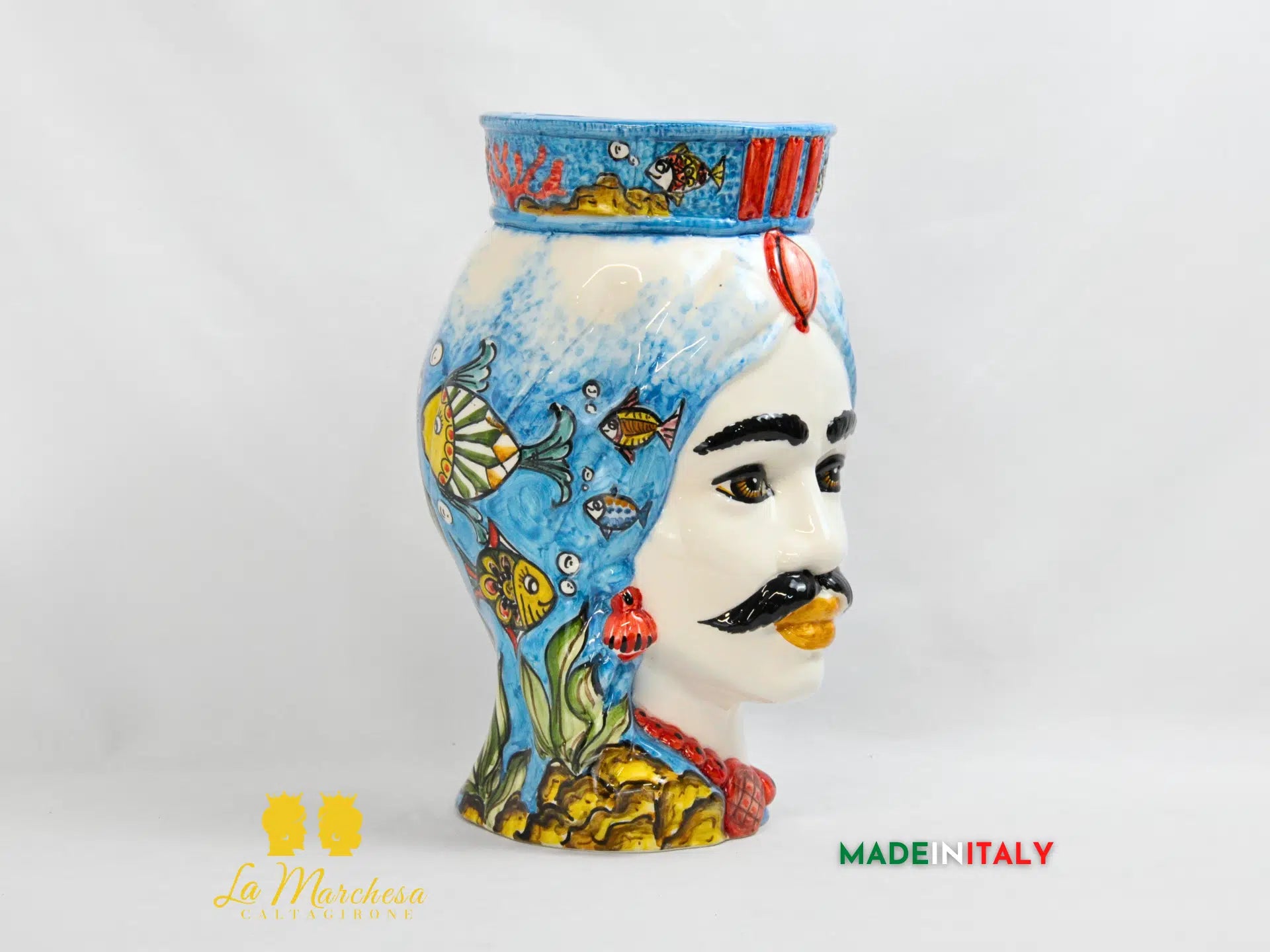 OUTLET Testa di Moro Uomo Pesci in Ceramica di Caltagirone 36cm