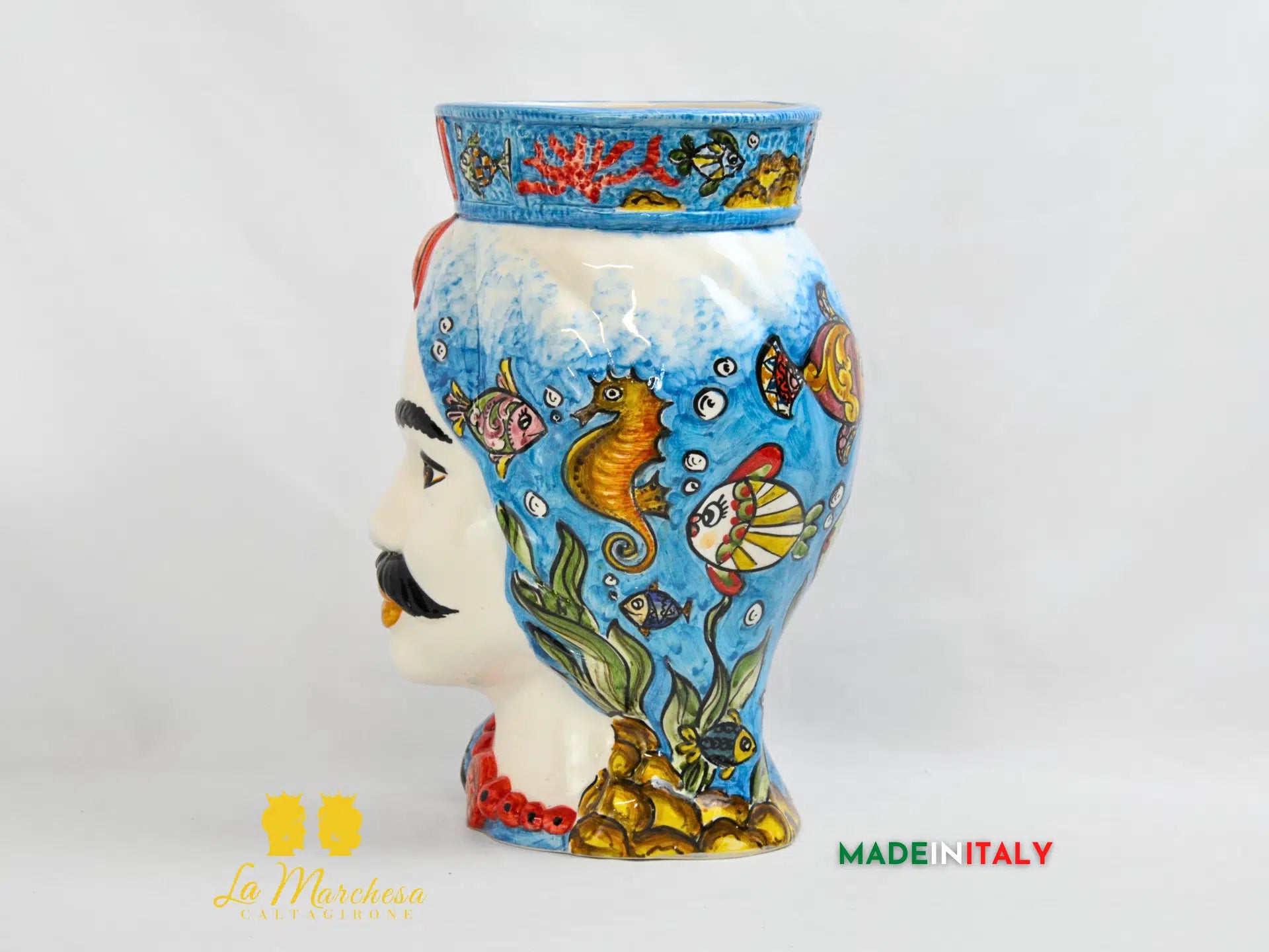 OUTLET Testa di Moro Uomo Pesci in Ceramica di Caltagirone 36cm