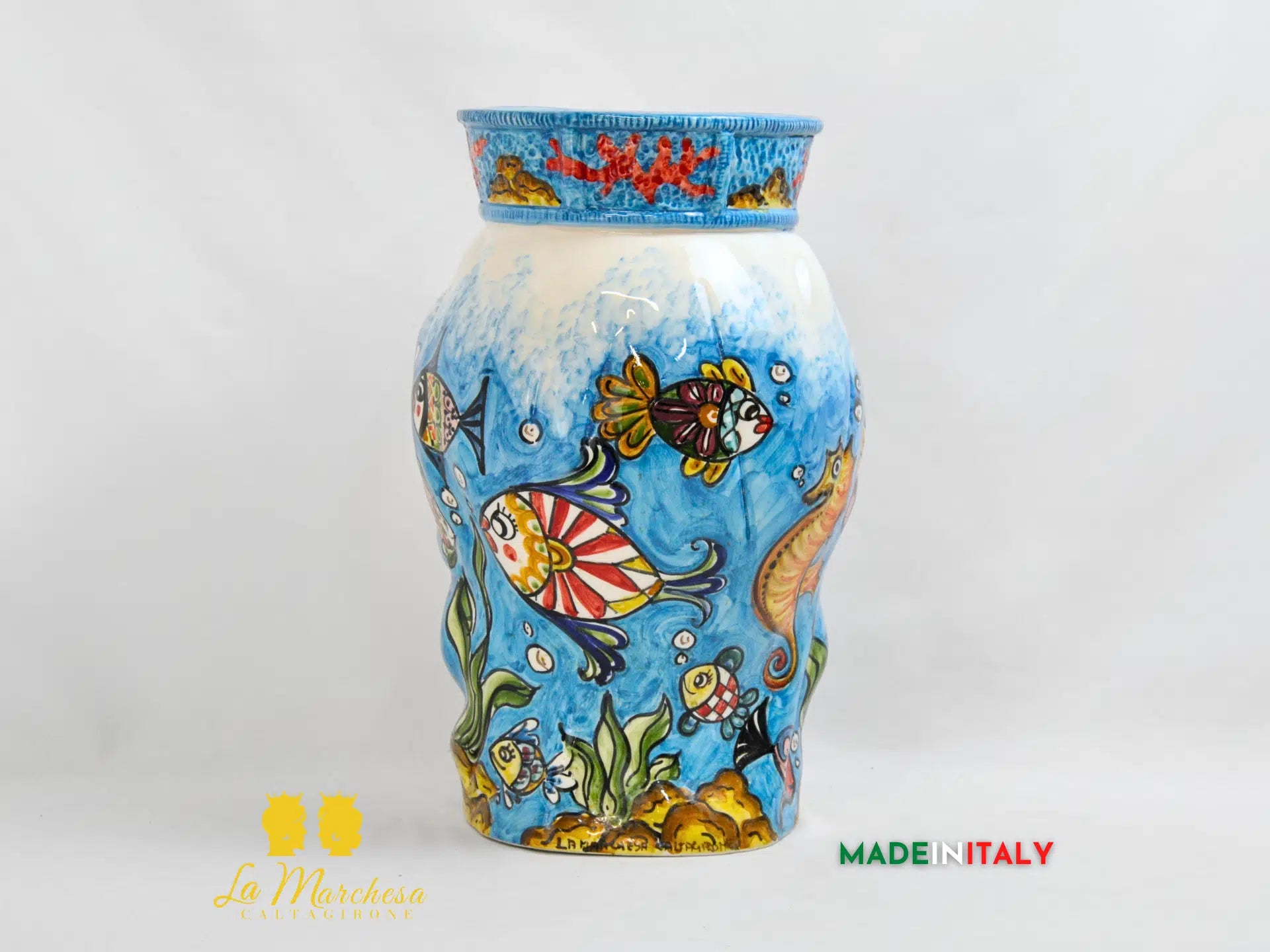 Testa di Moro Donna Pesci in Ceramica di Caltagirone 36cm