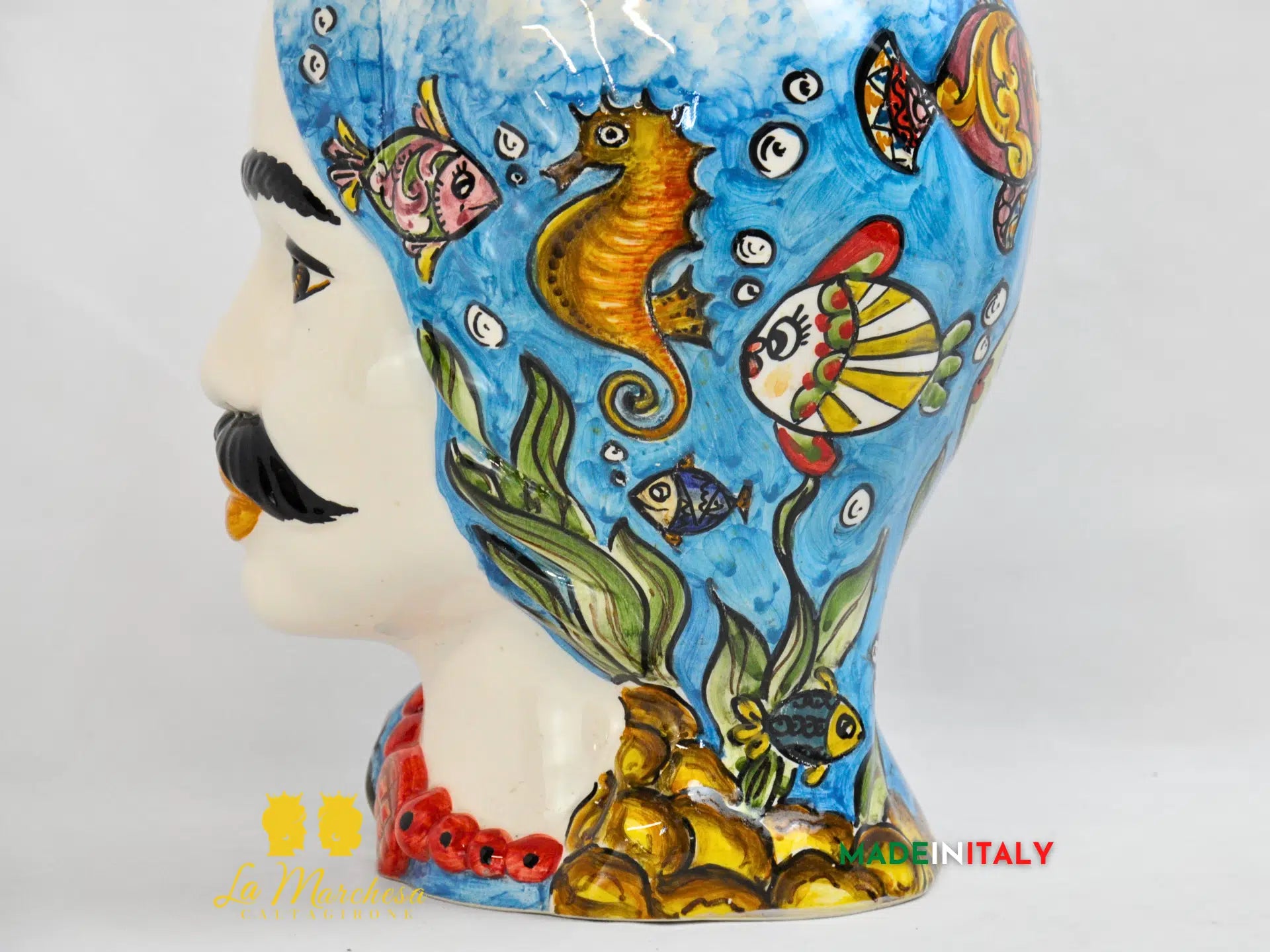 OUTLET Testa di Moro Uomo Pesci in Ceramica di Caltagirone 36cm