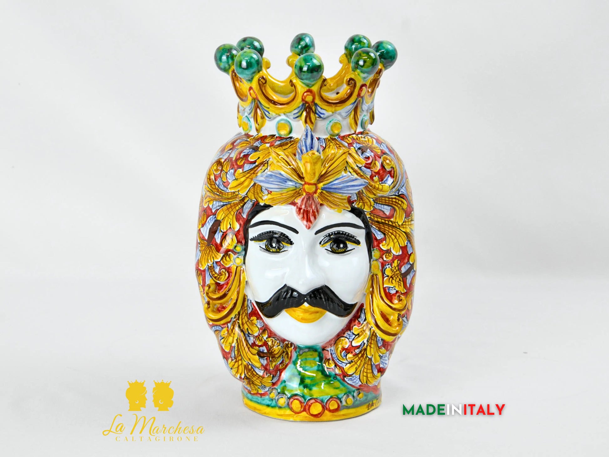 Testa di Moro Giano Doppia Faccia in Ceramica di Caltagirone Deluxe - Varie Misure