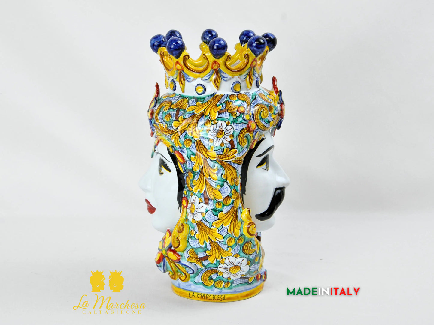 Testa di Moro Giano Doppia Faccia in Ceramica di Caltagirone Deluxe - Varie Misure