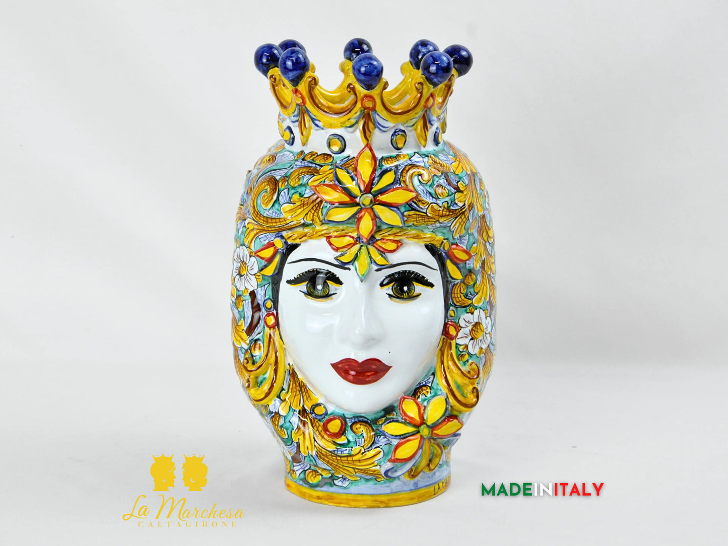 Testa di Moro Giano Doppia Faccia in Ceramica di Caltagirone Deluxe - Varie Misure