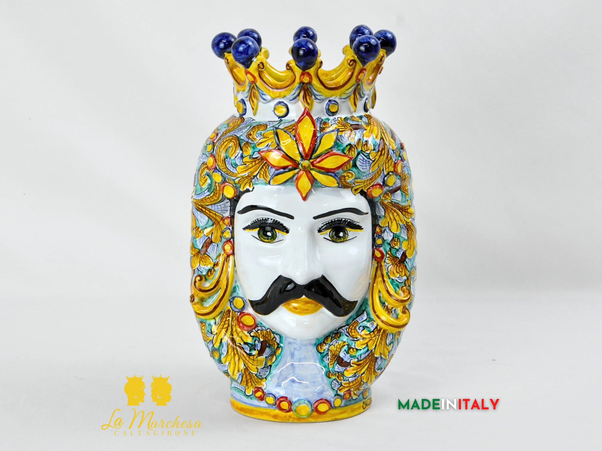 Testa di Moro Giano Doppia Faccia in Ceramica di Caltagirone Deluxe - Varie Misure