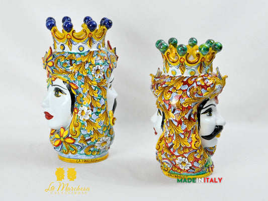Testa di Moro Giano Doppia Faccia in Ceramica di Caltagirone Deluxe - Varie Misure