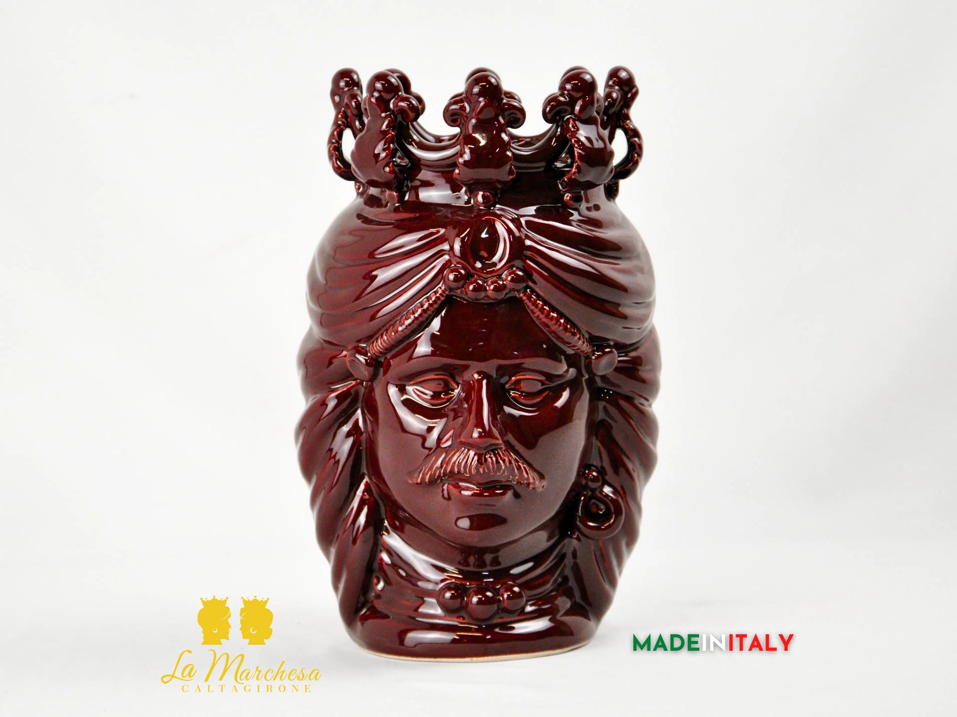 Testa di Moro in Ceramica di Caltagirone Bordeaux 28cm