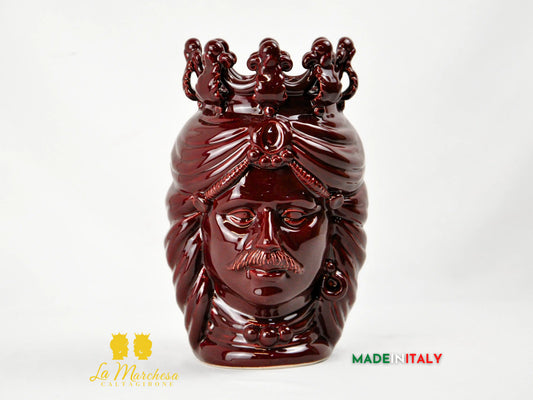 Testa di Moro in Ceramica di Caltagirone Bordeaux 28cm