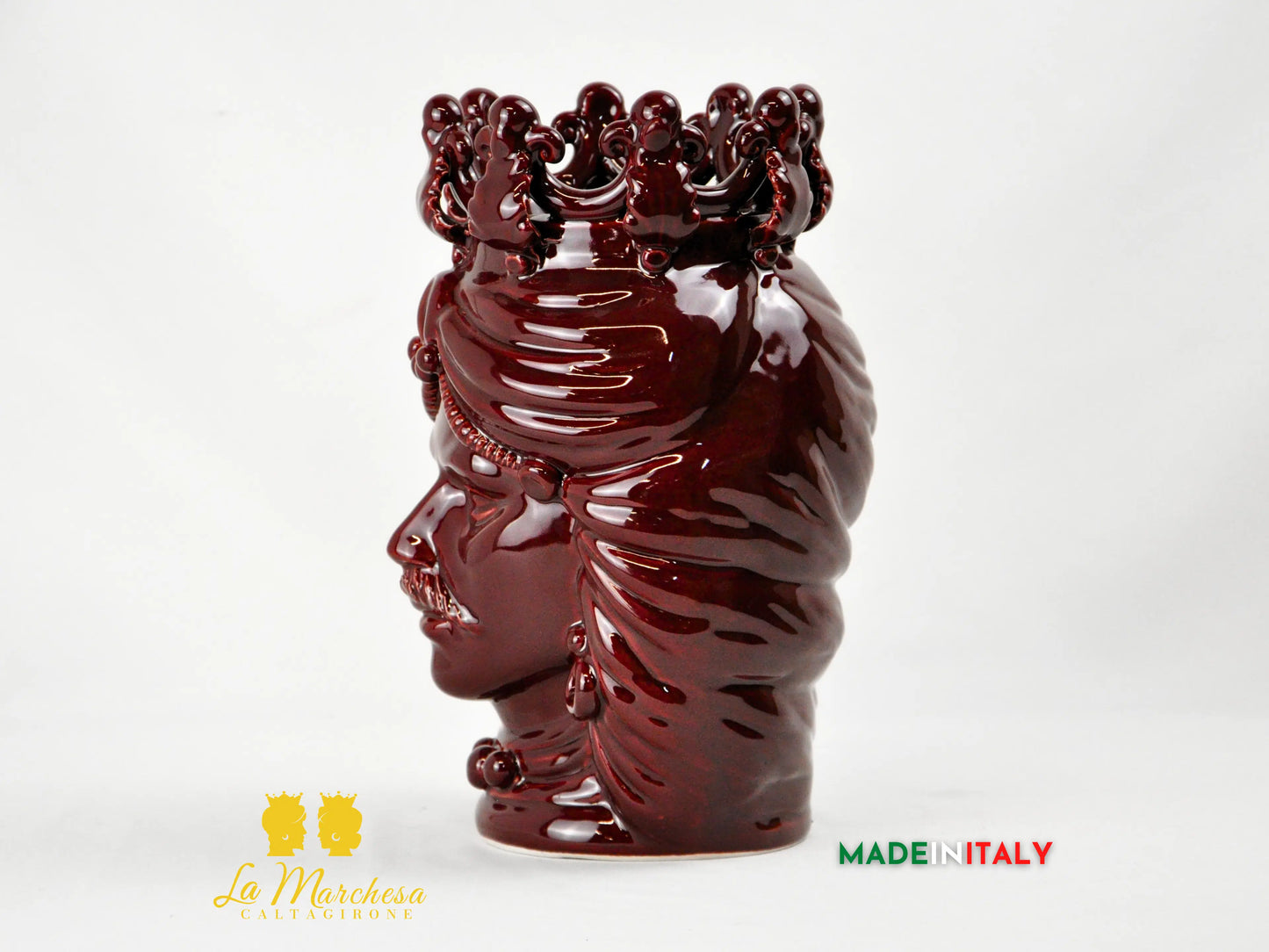 Testa di Moro in Ceramica di Caltagirone Bordeaux 28cm