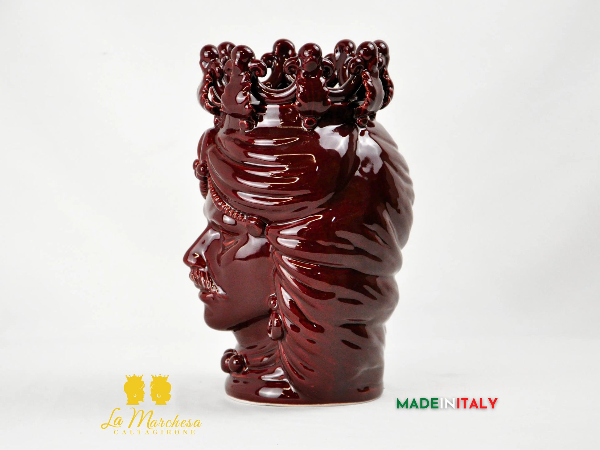 Testa di Moro in Ceramica di Caltagirone Bordeaux 28cm