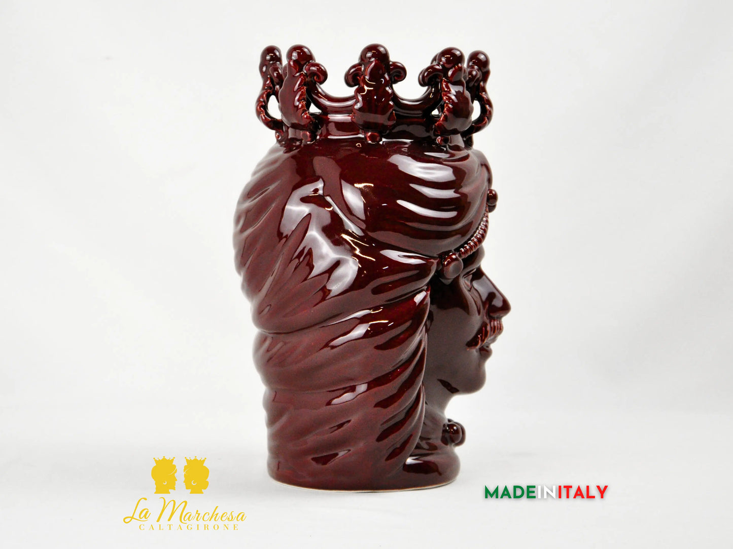 Testa di Moro in Ceramica di Caltagirone Bordeaux 28cm