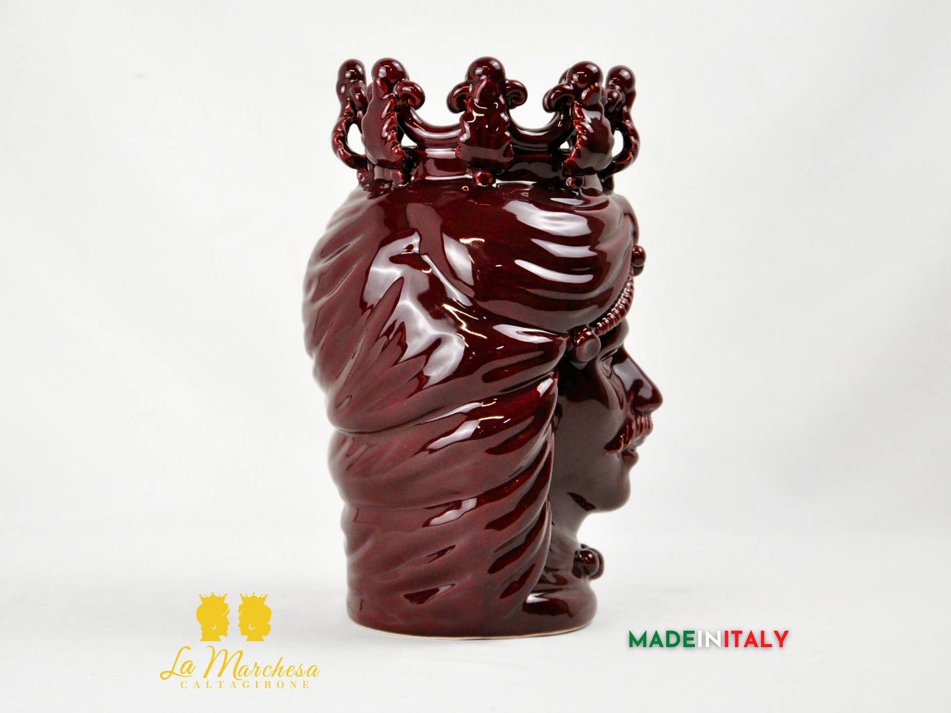 Testa di Moro in Ceramica di Caltagirone Bordeaux 28cm