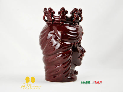 Testa di Moro in Ceramica di Caltagirone Bordeaux 28cm