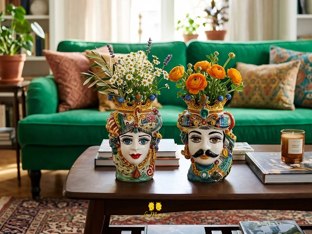 Testa di Moro in Ceramica di Caltagirone DeLuxe 20 cm – Uomo o Donna