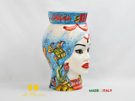 Testa di Moro Donna Pesci in Ceramica di Caltagirone 36cm
