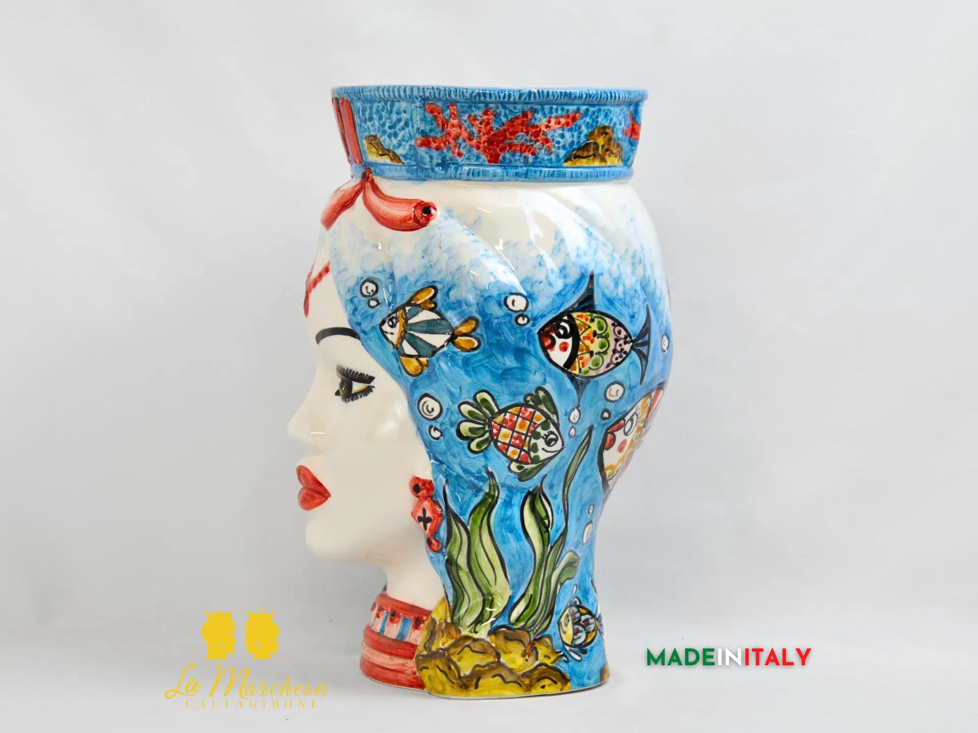 Testa di Moro Donna Pesci in Ceramica di Caltagirone 36cm