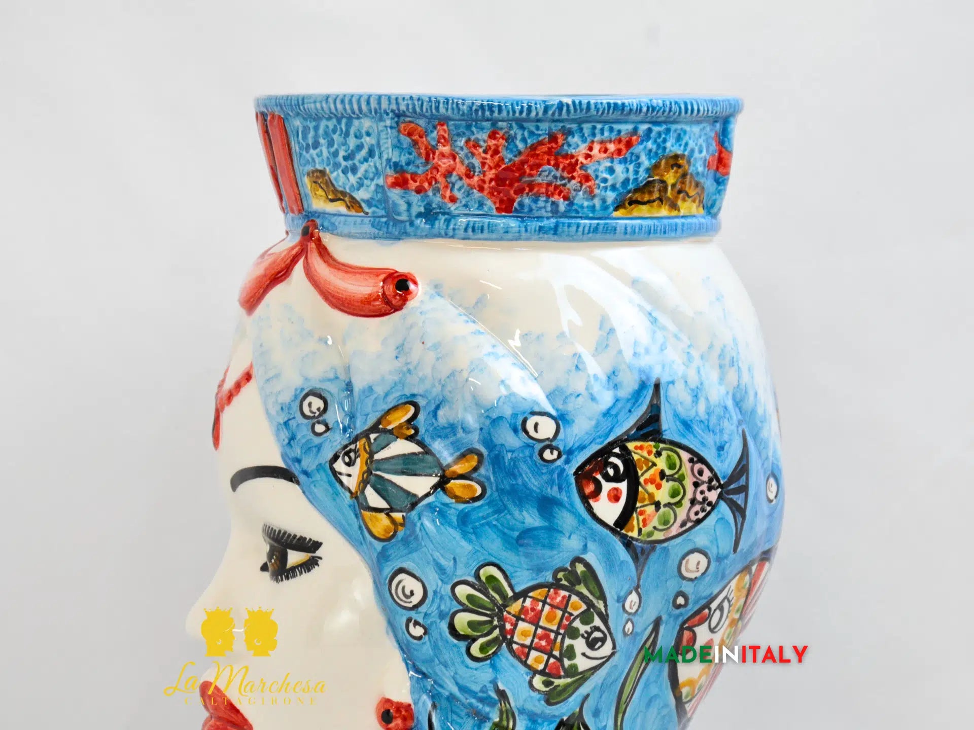 Testa di Moro Donna Pesci in Ceramica di Caltagirone 36cm