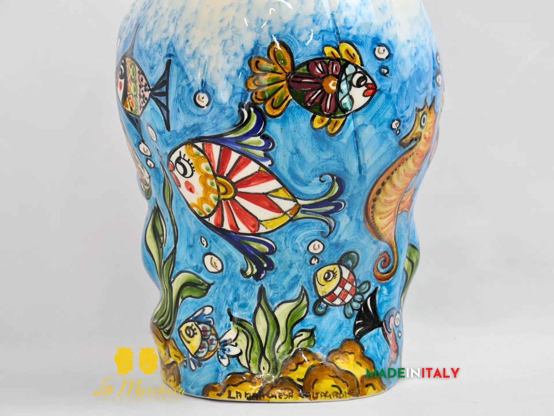 Testa di Moro Donna Pesci in Ceramica di Caltagirone 36cm