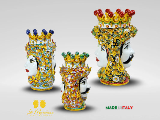 Testa di Moro Giano Doppia Faccia in Ceramica di Caltagirone Deluxe - Varie Misure