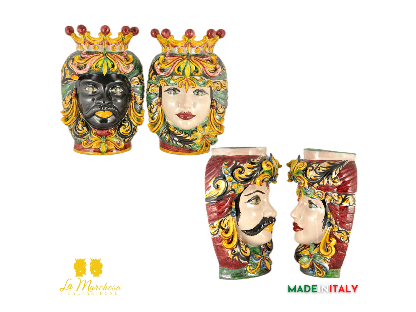 Coppia di Teste di Moro in Ceramica di Caltagirone da parete - Vari Modelli