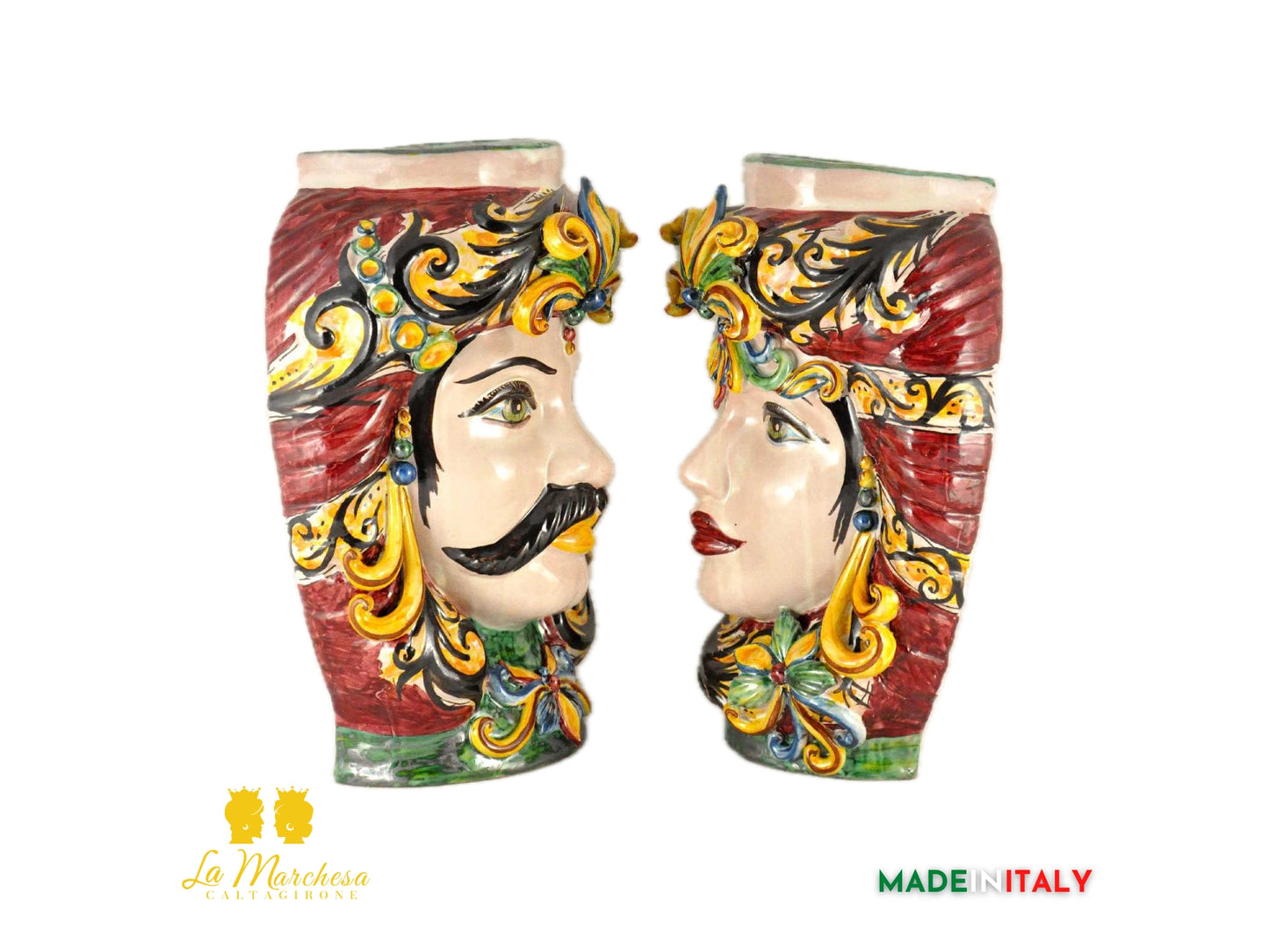 Coppia di Teste di Moro in Ceramica di Caltagirone da parete - Vari Modelli