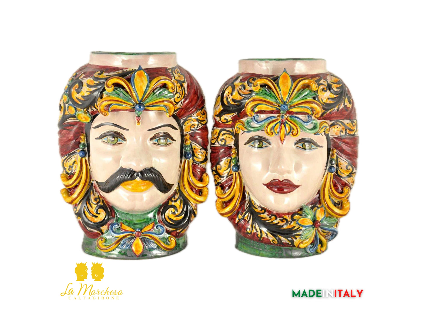 Coppia di Teste di Moro in Ceramica di Caltagirone da parete - Vari Modelli