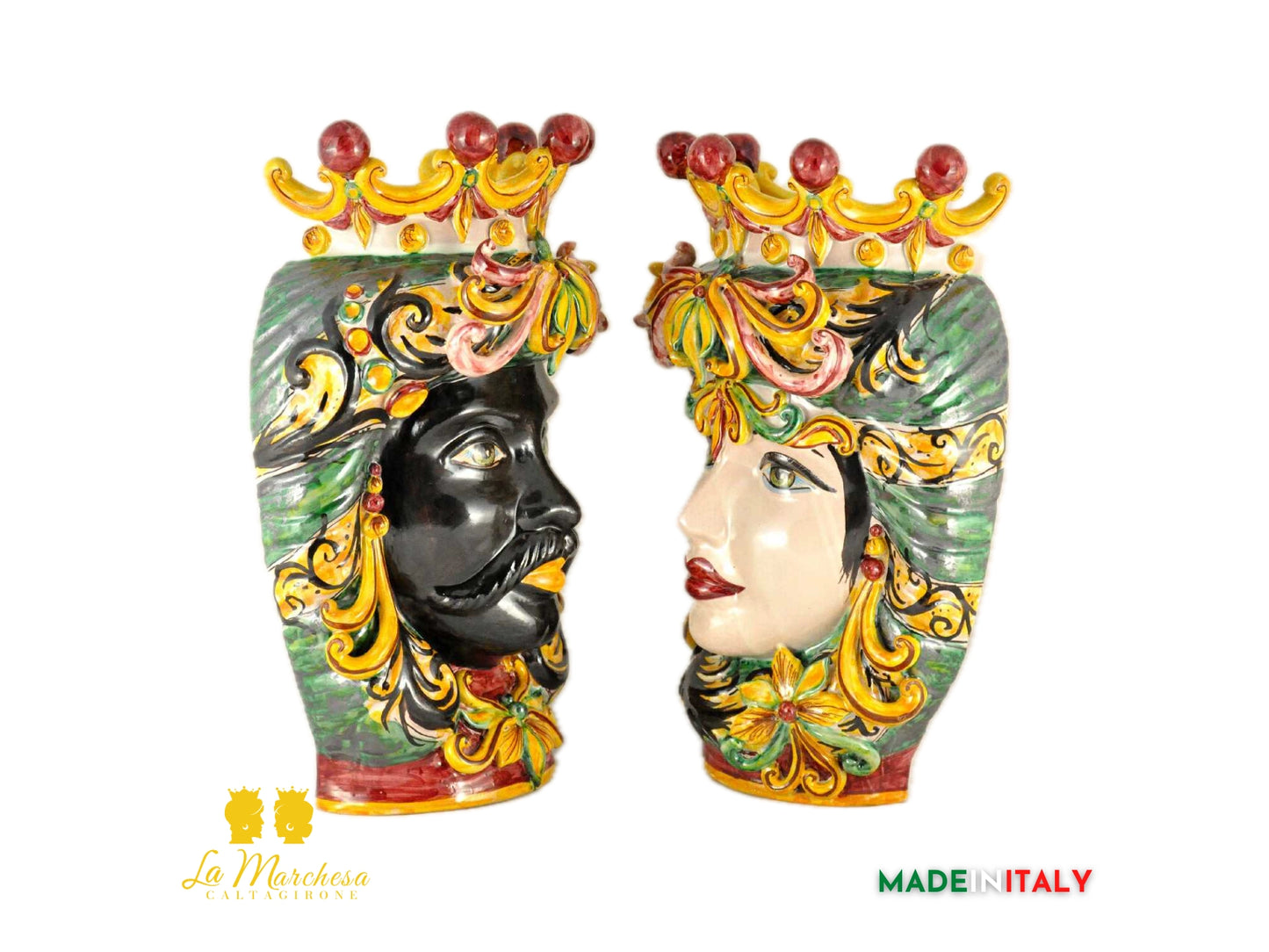 Coppia di Teste di Moro in Ceramica di Caltagirone da parete - Vari Modelli